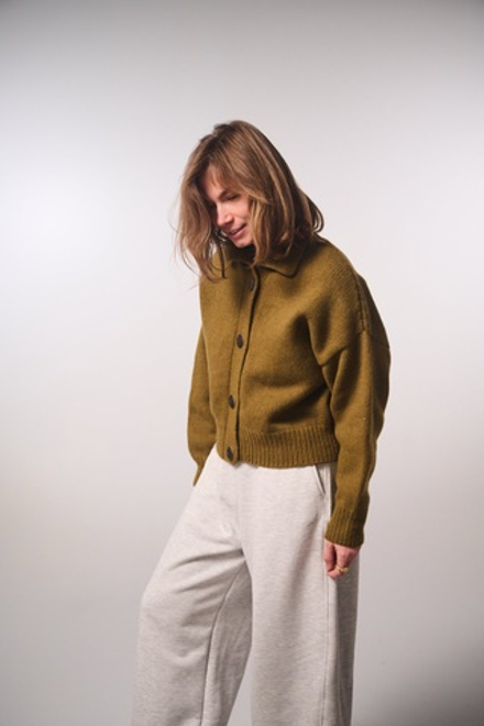 Кардиган с отложным воротником из мериноса цвета хаки