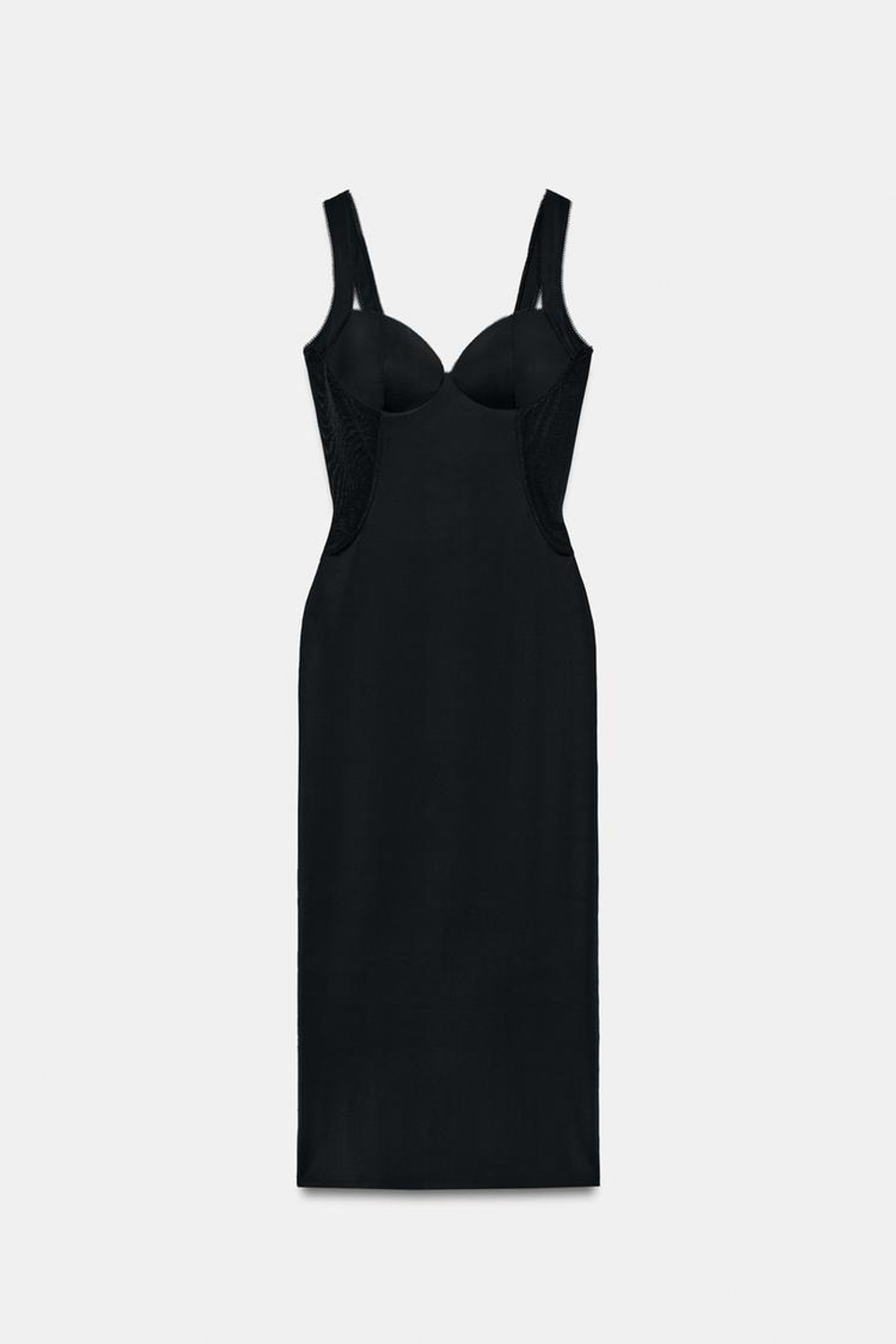 ZARA ПЛАТЬЕ МИДИ С КОМБИНАЦИЕЙ ПОЛИАМИДА, ЧЕРНЫЙ