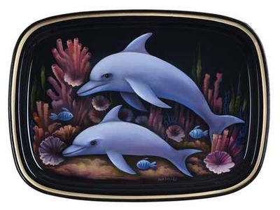 Жостовский поднос декоративный, размер 33х24 см (A12), металлический