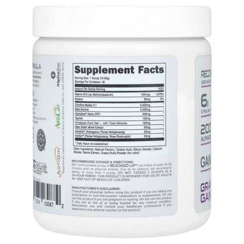 Bucked Up, предтренировочный комплекс, без стимуляторов, со вкусом винограда, 327 г (11,53 унции)