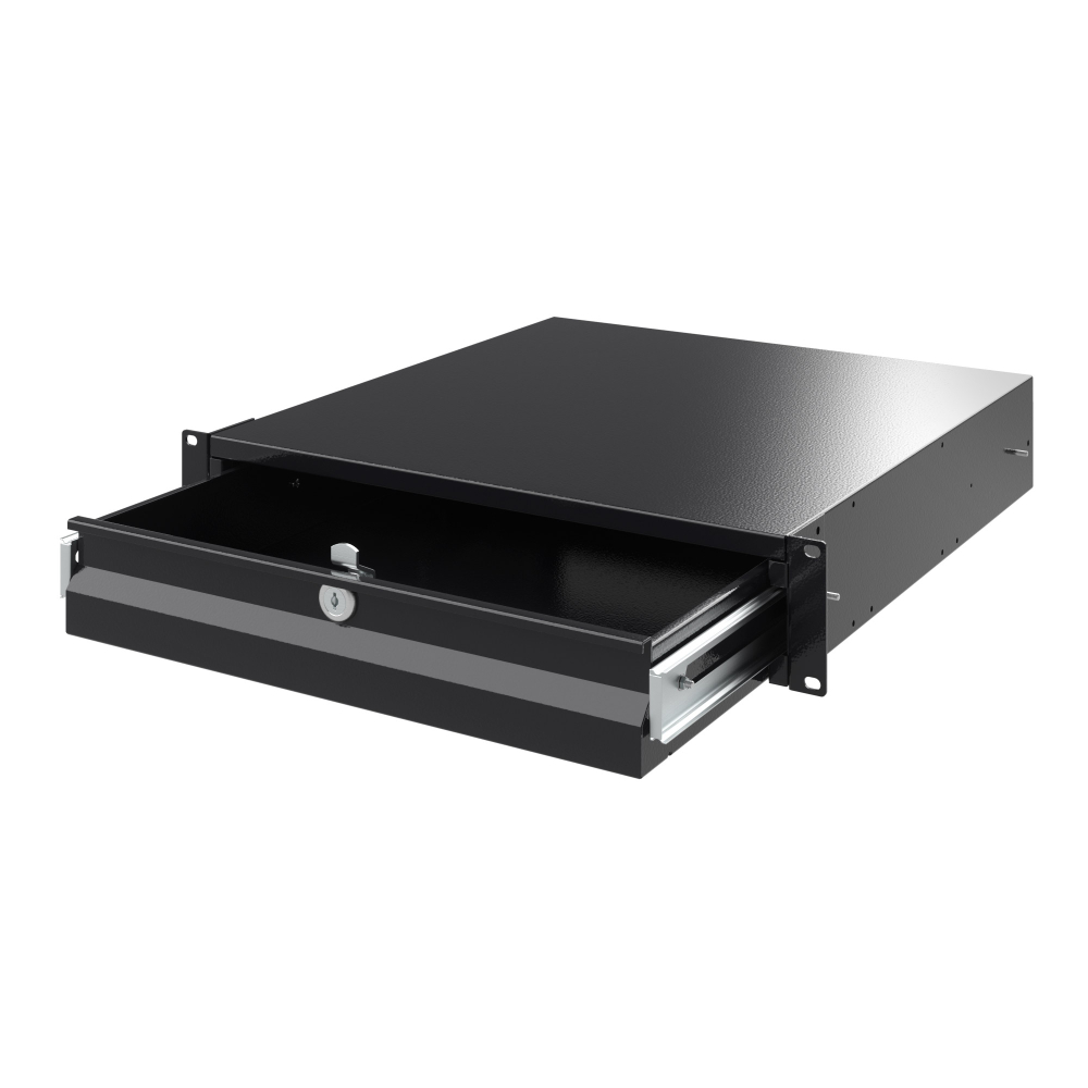 Ящик 2U выдвижной с ключом, глубина 300мм, для 19" IT-корпусов, RAL9005