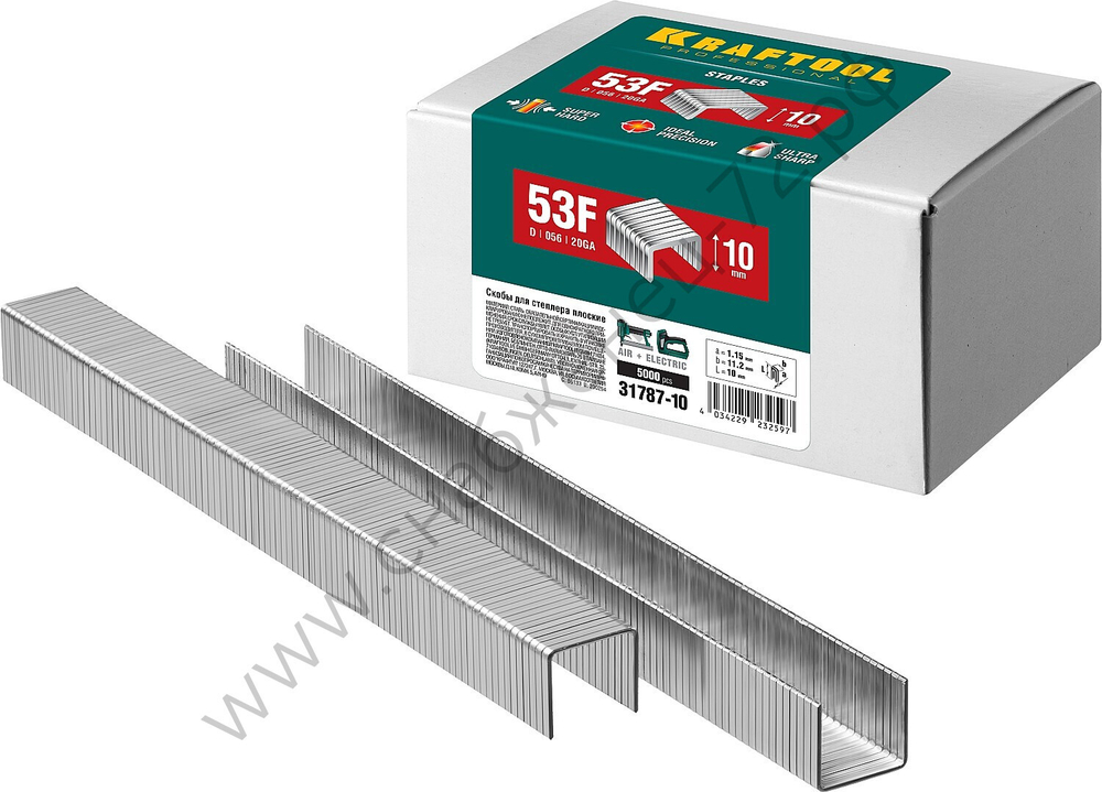 KRAFTOOL тип 20GA (53F / D / 056) 10 мм, 5000 шт, скобы для степлера (31787-10)