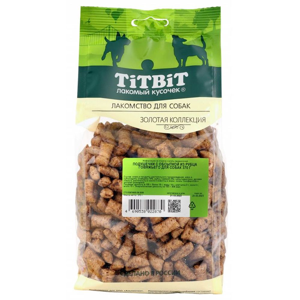 Лакомство для собак TitBit Золотая коллекция Подушечки с обсыпкой из рубца говяжьего Лакомство для собак TitBit Золотая коллекция Подушечки с обсыпкой из рубца говяжьего