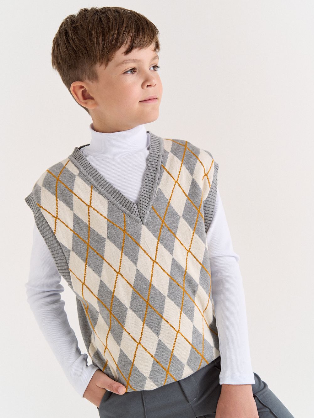 Жилет оверсайз вязаный "Ромбы" 7+