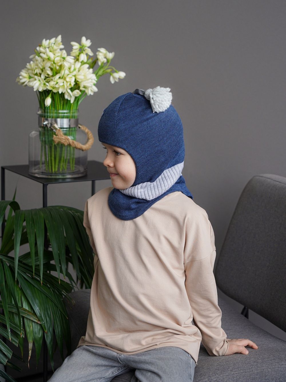 Шлем весенний/осенний вязаный (Джинс) КЕРО