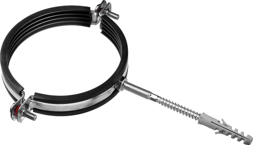 Хомут трубный с гайкой, оцинкованный, в комплекте с сантехнической шпилькой и дюбелем, 4″, 1шт, ЗУБР