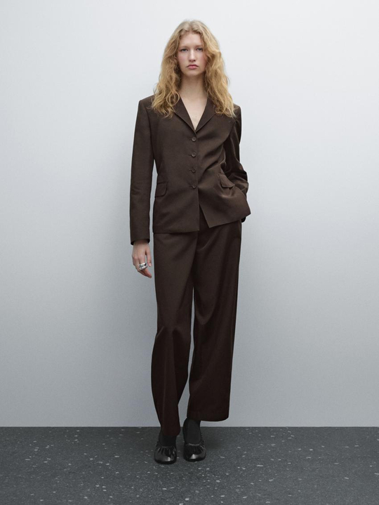 Massimo Dutti Укороченный пиджак с пуговицами, шоколадный