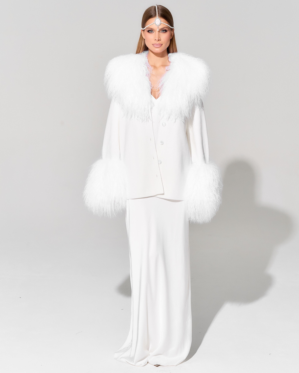 Кардиган с меховой отделкой ламы