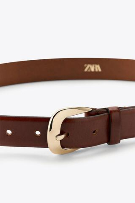 ZARA КОЖАНЫЙ РЕМЕНЬ С ОВАЛЬНОЙ ПРЯЖКОЙ, КОРИЧНЕВЫЙ