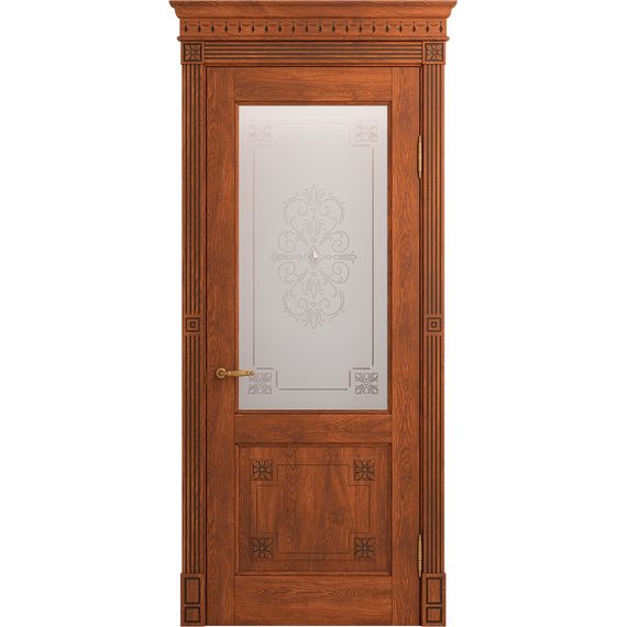 Межкомнатная дверь массив дуба Viporte Флоренция Декор коньяк остеклённая