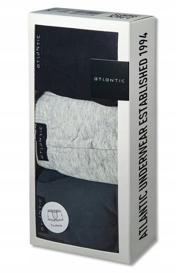 Трусы мужские боксеры (3 шт) Atlantic 3BMH-007 черные+серый меланж+графитовые