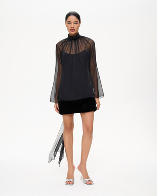 Платье мини из шифона с мехом