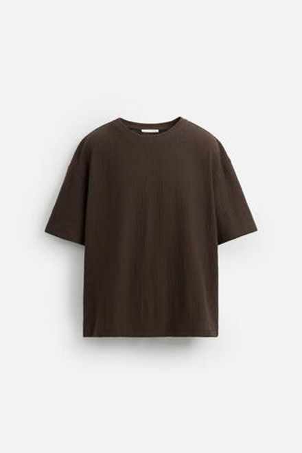 ZARA ФУТБОЛКА RELAXED FIT ИЗ РЕЛЬЕФНОЙ ТКАНИ, ШОКОЛАДНЫЙ