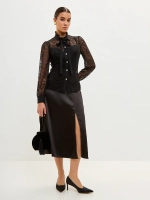 Юбка атласная с разрезом шелковая на резинке миди