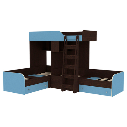 Кровать-чердак КарИВи Трио Венге Светло-синий, голубой