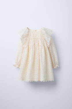 ZARA ПЛАТЬЕ С ЦВЕТОЧНЫМ ПРИНТОМ И ВЫШИВКОЙ, ЭКРЮ