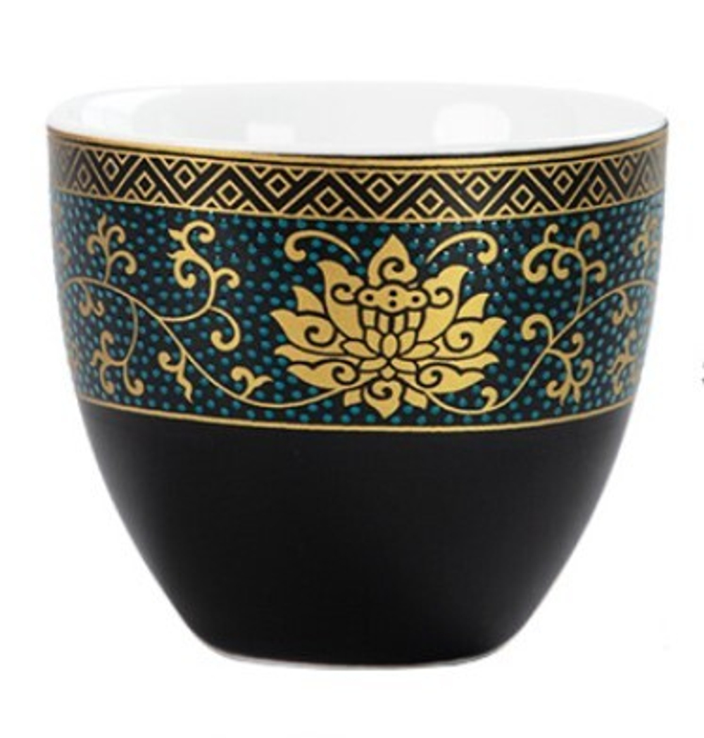 268123 Пиала ЧЕРНОЕ ЗОЛОТО "Лотос" 80 мл d=6 см, h=5 см, фарфор матовый черный