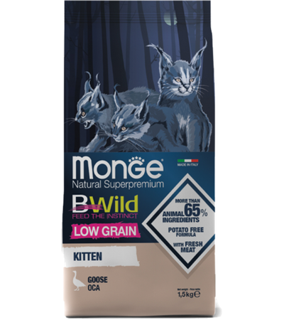 Монж BWild Cat Низкозерновой для котят из мяса гуся 1,5кг.