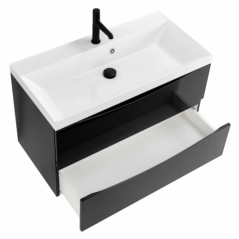 Тумба с раковиной Belbagno MARINO 80 2C-SO/BB800/450-LV-MR-AST Nero Lucido