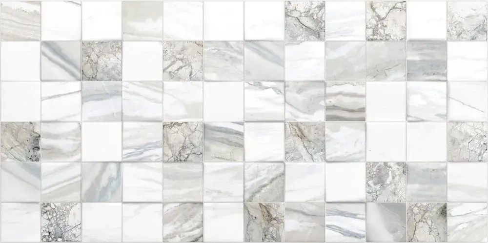 Настенная плитка ALMA Ceramica TWU09MRC027 Mercury 50x24.9 белая / серая глянцевая рельефная под мозаику