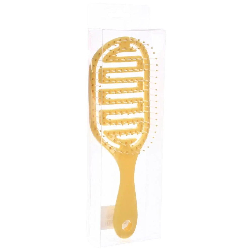 Расческа массажная продувная «МАРЦИПАН», цвет желтый, 8*24см (пластиковая коробка)