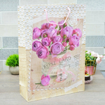 Пакет бумажный 32*45*11см с ручками матовый "Цветы" микс