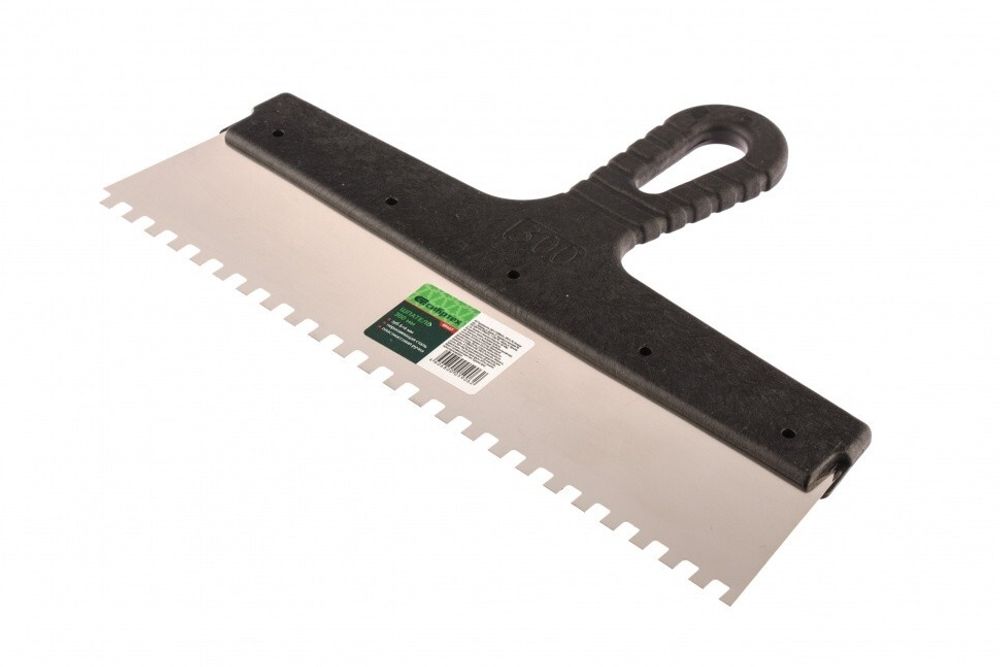 Шпатель из нержавеющей стали, 300 мм, зуб 6х6 мм, пластмассовая ручка// Сибртех 85467