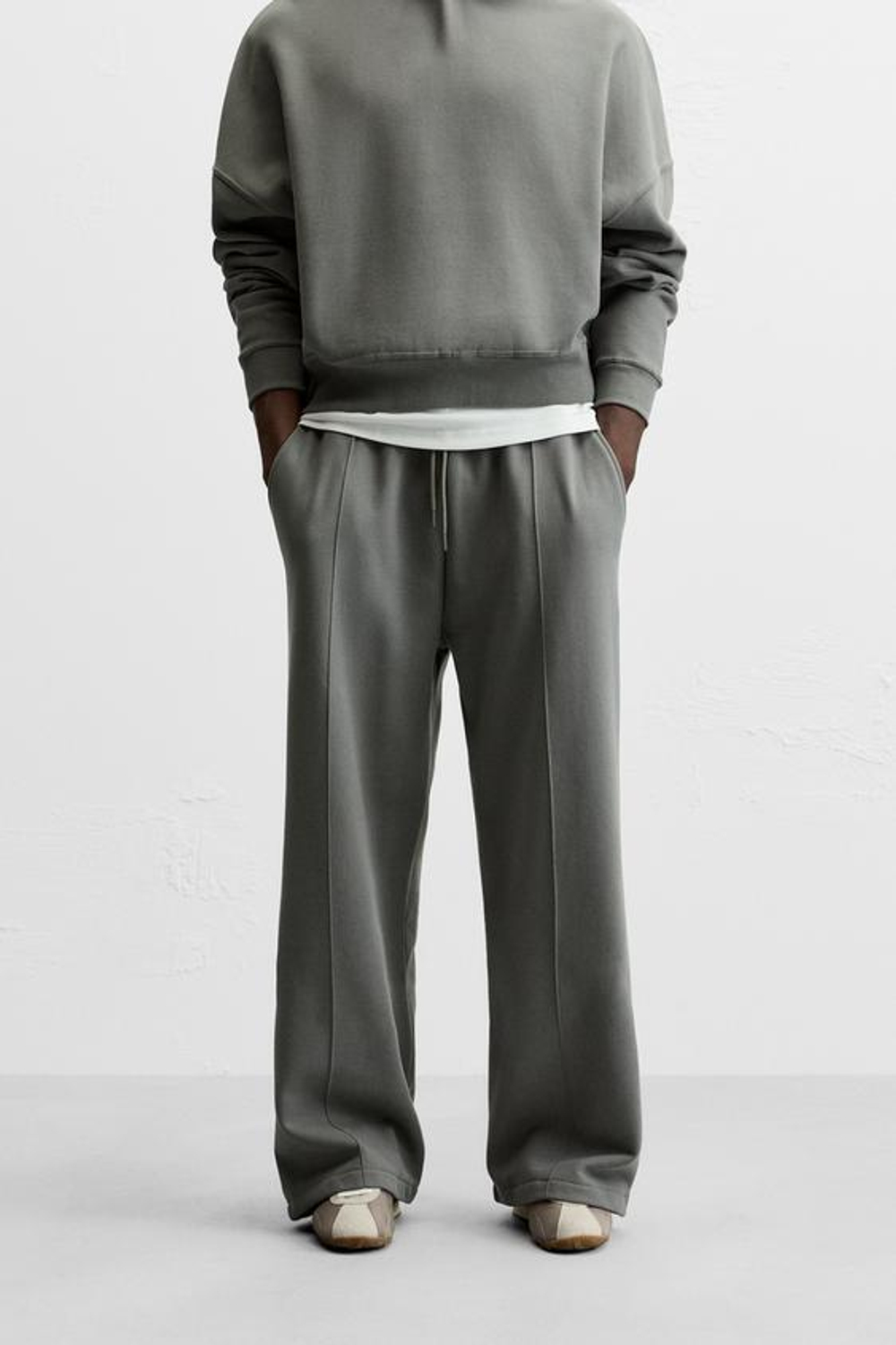 ZARA БРЮКИ WIDE FIT С ДЕКОРАТИВНЫМИ ШВАМИ, ВОДЯНИСТО-ГОЛУБОЙ