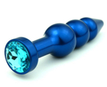 Синяя фигурная анальная пробка с голубым кристаллом - 11,2 см. (Цвет: голубой)
