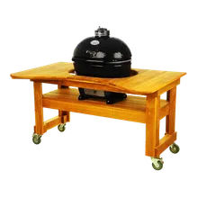 Керамический угольный гриль Primo Oval 300 (Family), 56 см, на столе из лиственницы