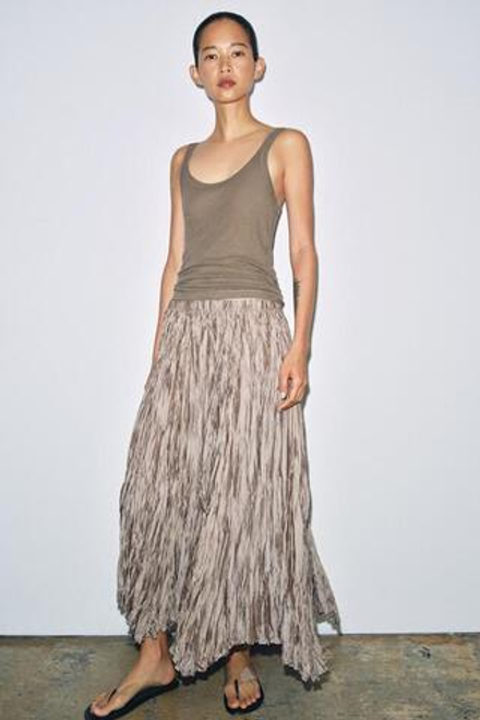 ZARA ДЛИННАЯ ПЛИССИРОВАННАЯ ЮБКА — ZW COLLECTION, БЕЖЕВЫЙ