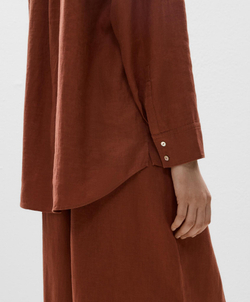 Oysho Льняная рубашка с длинными рукавами, терракотовый