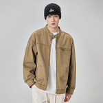 Джинсовая куртка с воротником стойка для мужчин  свободная