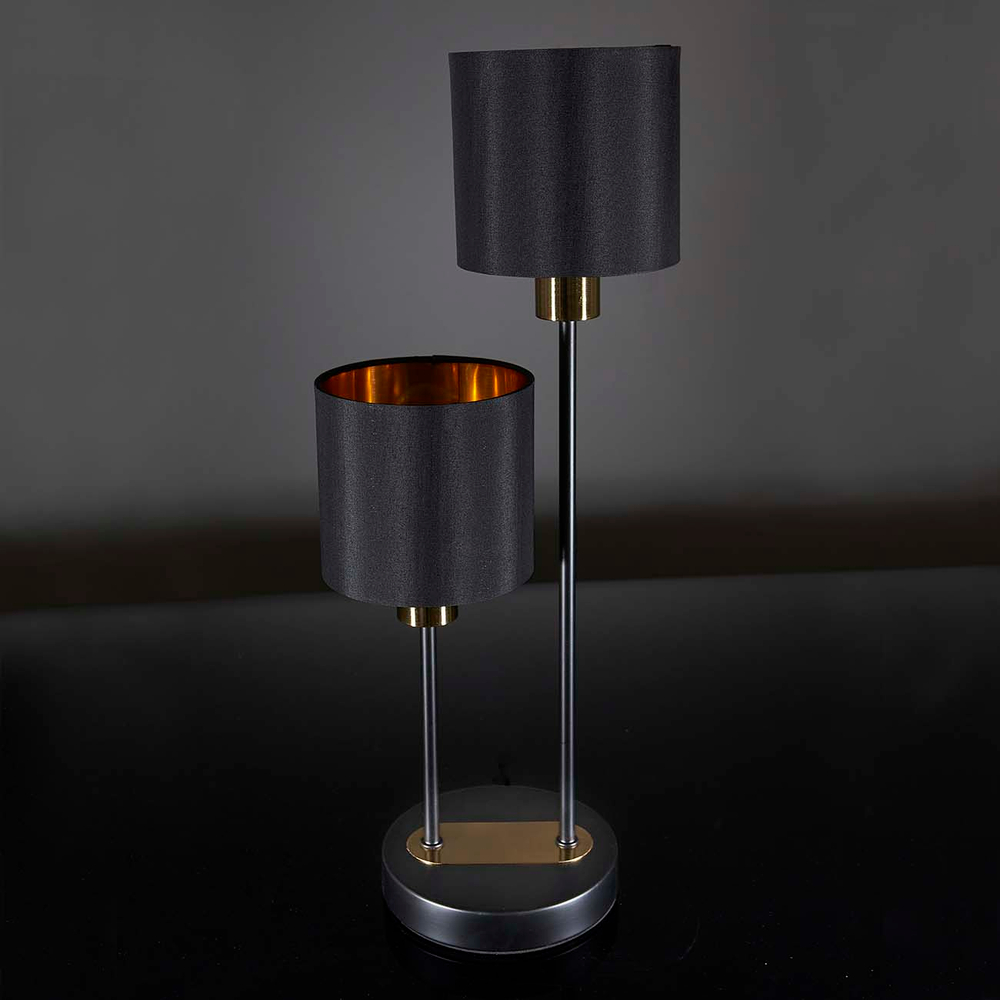 Настольный светильник 2х40Вт Е14, металл/ткань, цвет чёрный/золото