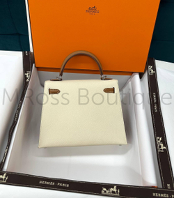Сумка Hermes Kelly женская в молочном цвете с коричневой ручкой