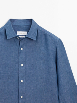 Massimo Dutti Рубашка из 100% льна, чернильно-синий