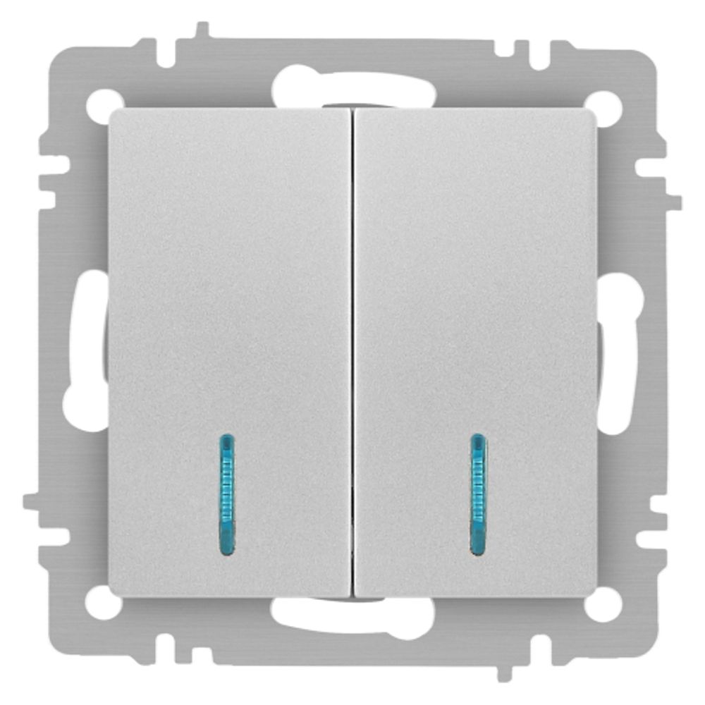 Выключатель Intro Accent 6-105-03 двойной с подсветкой, 10А-250В, IP20, СУ, AL/CU, алюминий