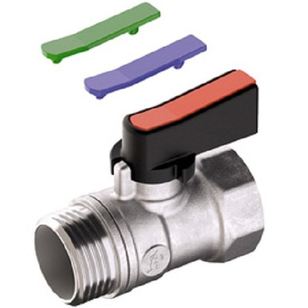 Кран шаровой мини, 1/2” ВР-НР, ручка-пластиковый флажок с набором вставок, хромированный