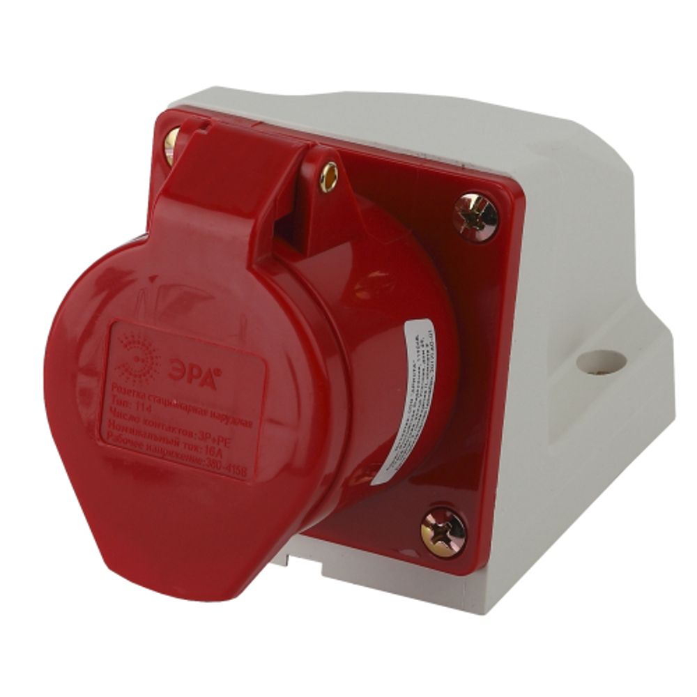 Розетка ЭРА R(OUT)-16-3P-PE-IP44 стационарная наружная 114 3Р+РЕ 16А 380В IP44 | Силовые разъёмы