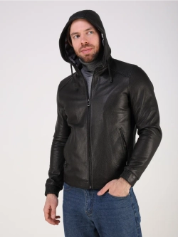 Кожаная куртка демисезонная натуральная с капюшоном