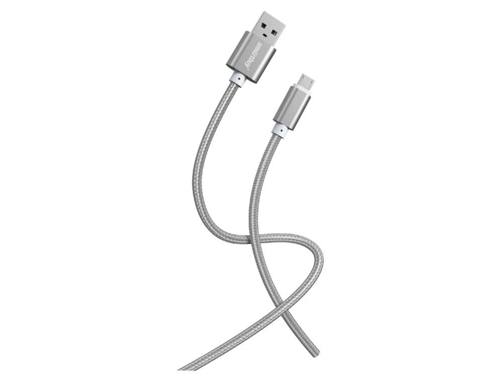 Кабель Smartbuy S02 MicroUSB для зарядки и передачи данных, серый, 3А, 1м