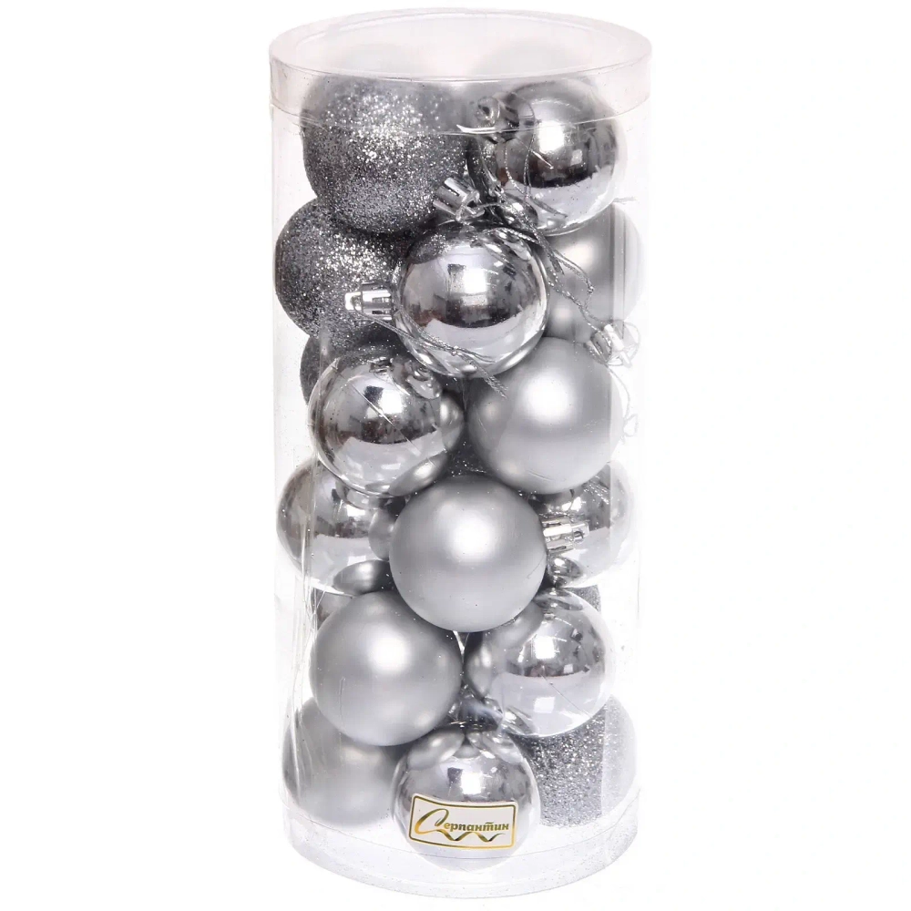 Новогодние шары 5 см (набор 24 шт) «Микс фактур», серебро