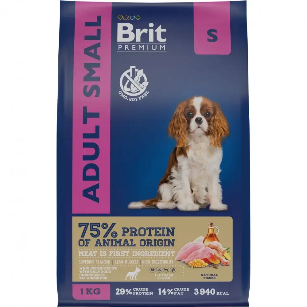 Brit premium dog adult small сухой корм для взрослых собак мелких пород с курицей - 1 кг