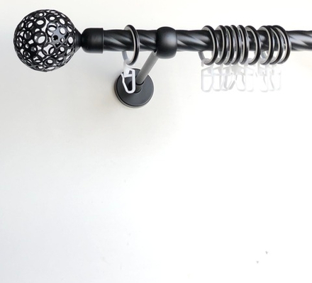 Карниз кованый витой для штор Шар ажурный d20 однорядный, цвет черный матовый