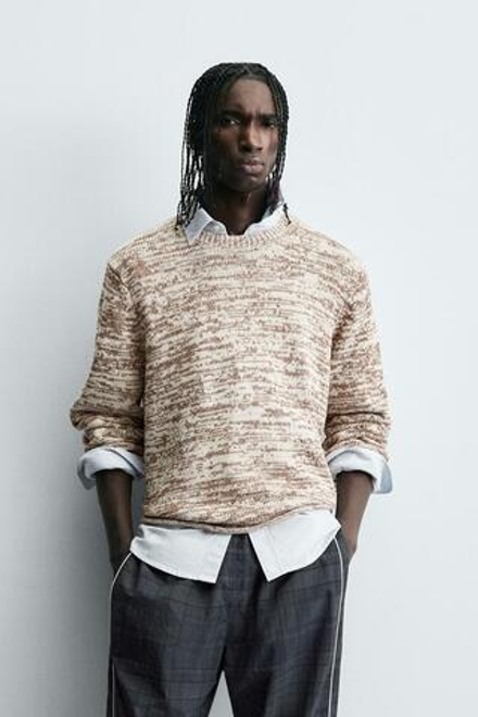 ZARA ДЖЕМПЕР С КРУЧЕНЫМ УЗОРОМ, КОРИЧНЕВЫЙ