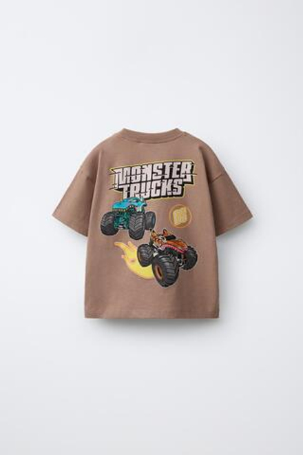 ZARA ФУТБОЛКА С ПРИНТОМ MONSTER TRUCK HOT WHEELS™ MATTEL, СВЕТЛО-КОРИЧНЕВЫЙ