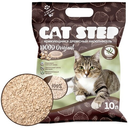 Наполнитель комкующийся растительный CAT STEP Wood Original, 10 л
