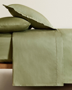 ZARA HOME (300 НИТЕЙ)  ПРОСТЫНЯ ИЗ ХЛОПКА, ЗЕЛЕНЫЙ