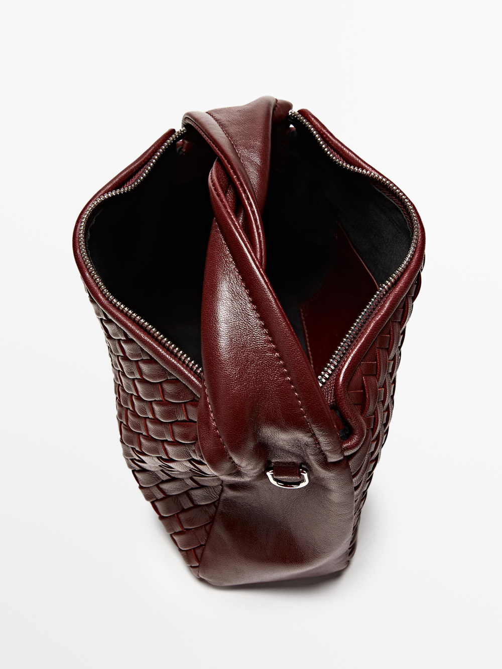 Massimo Dutti Мини-сумка из плетеной кожи наппа, бургунди