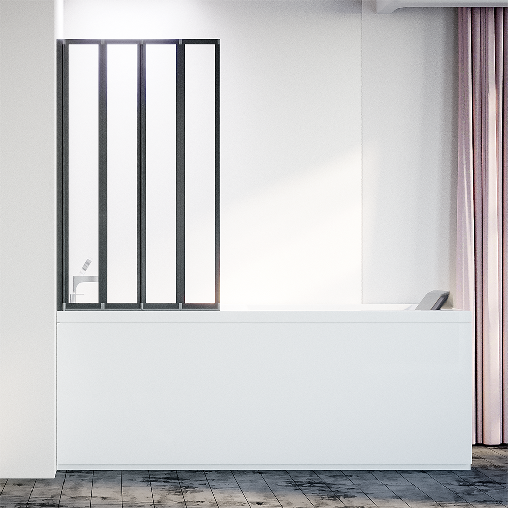 Шторка на ванну Veconi Palau PL-74BL, 1200x1500, черный, стекло прозрачное